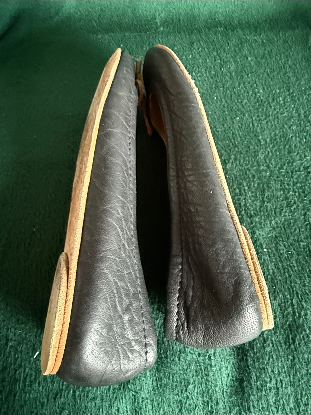 Pedro Garcia Black Leather Ballet Flats with Tan Bow Accent - Picture 3 of 6